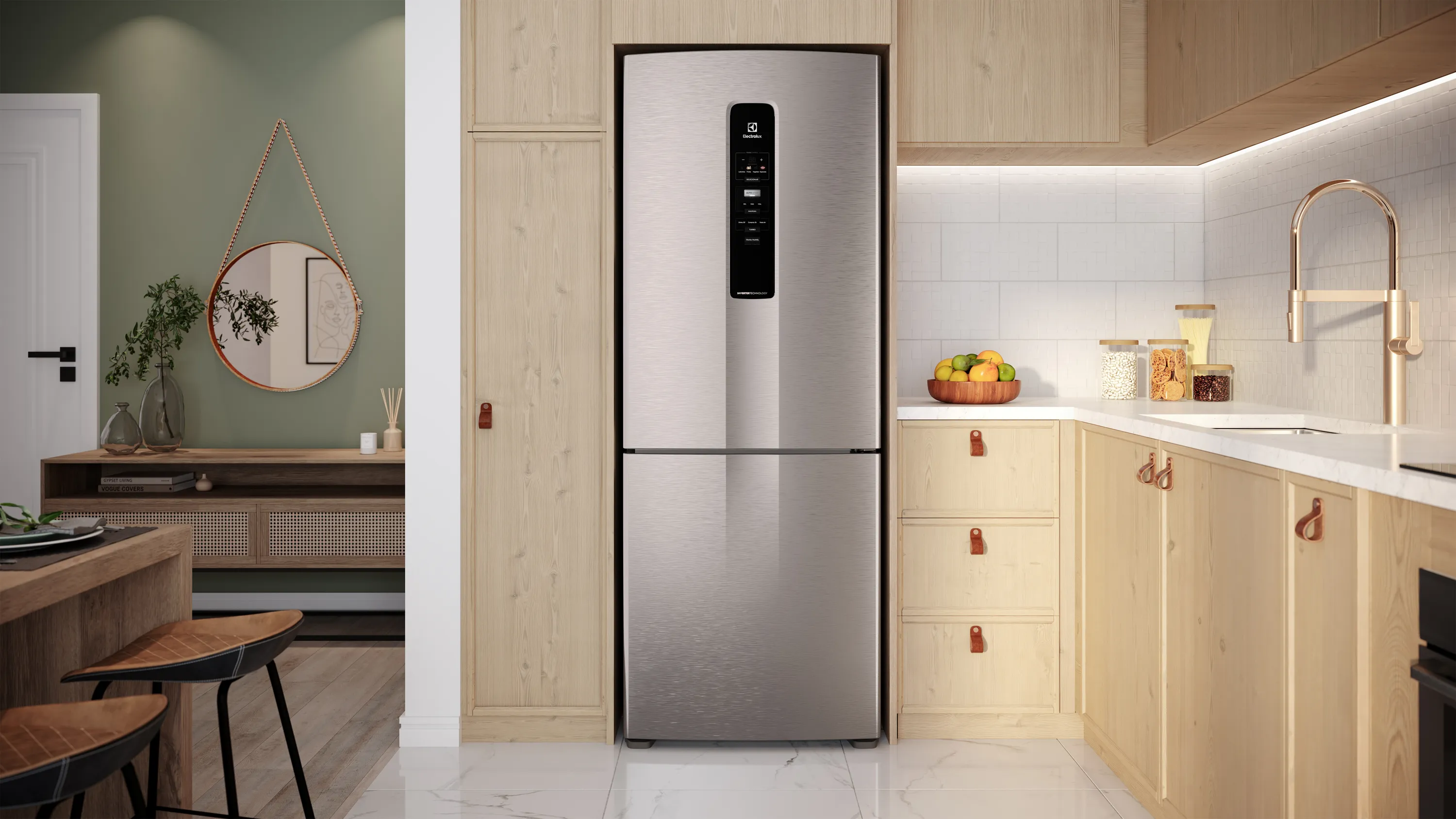 Geladeira Electrolux Frost Free Inverter 490L Experience Inverse cor Inox Look (IB51S)