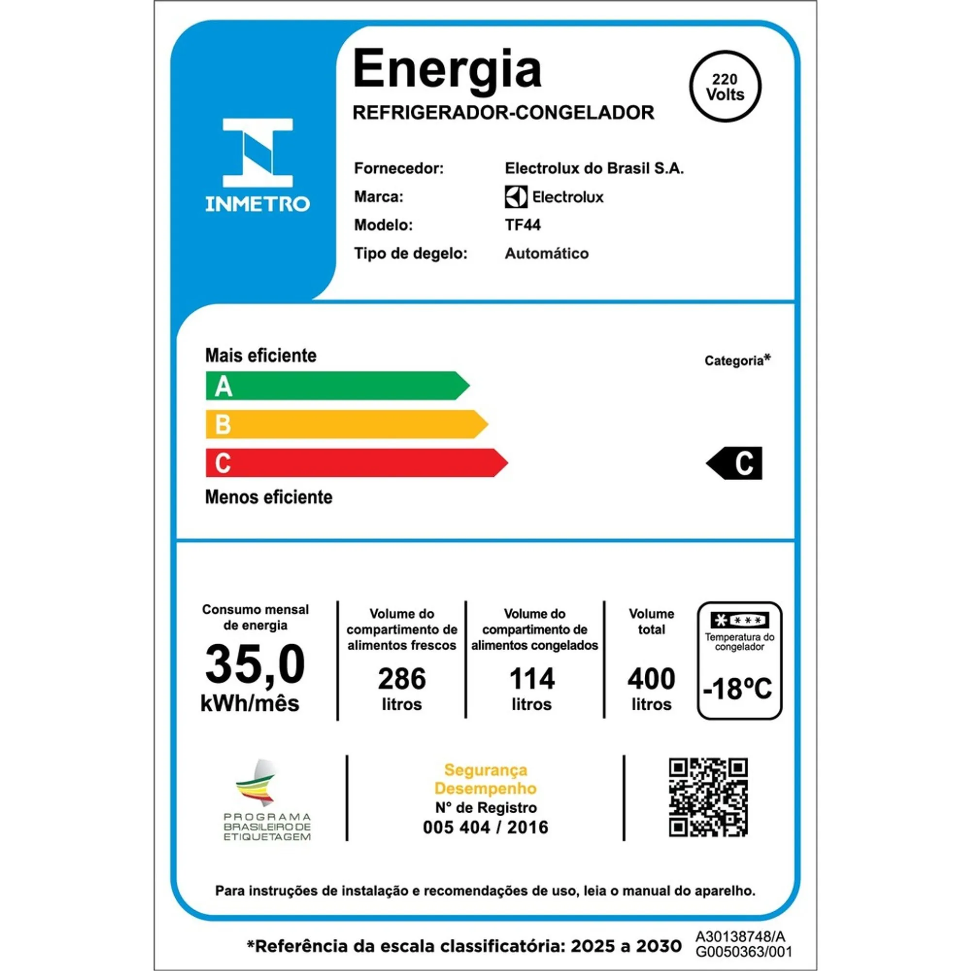 Geladeira Electrolux Frost Free 400L AutoSense Duplex Branca (TF44)