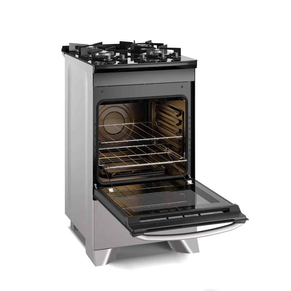 Fogão 4 bocas Electrolux Prata Efficient com Mesa de Vidro, Tripla Chama e VaporBake (FE4GS)