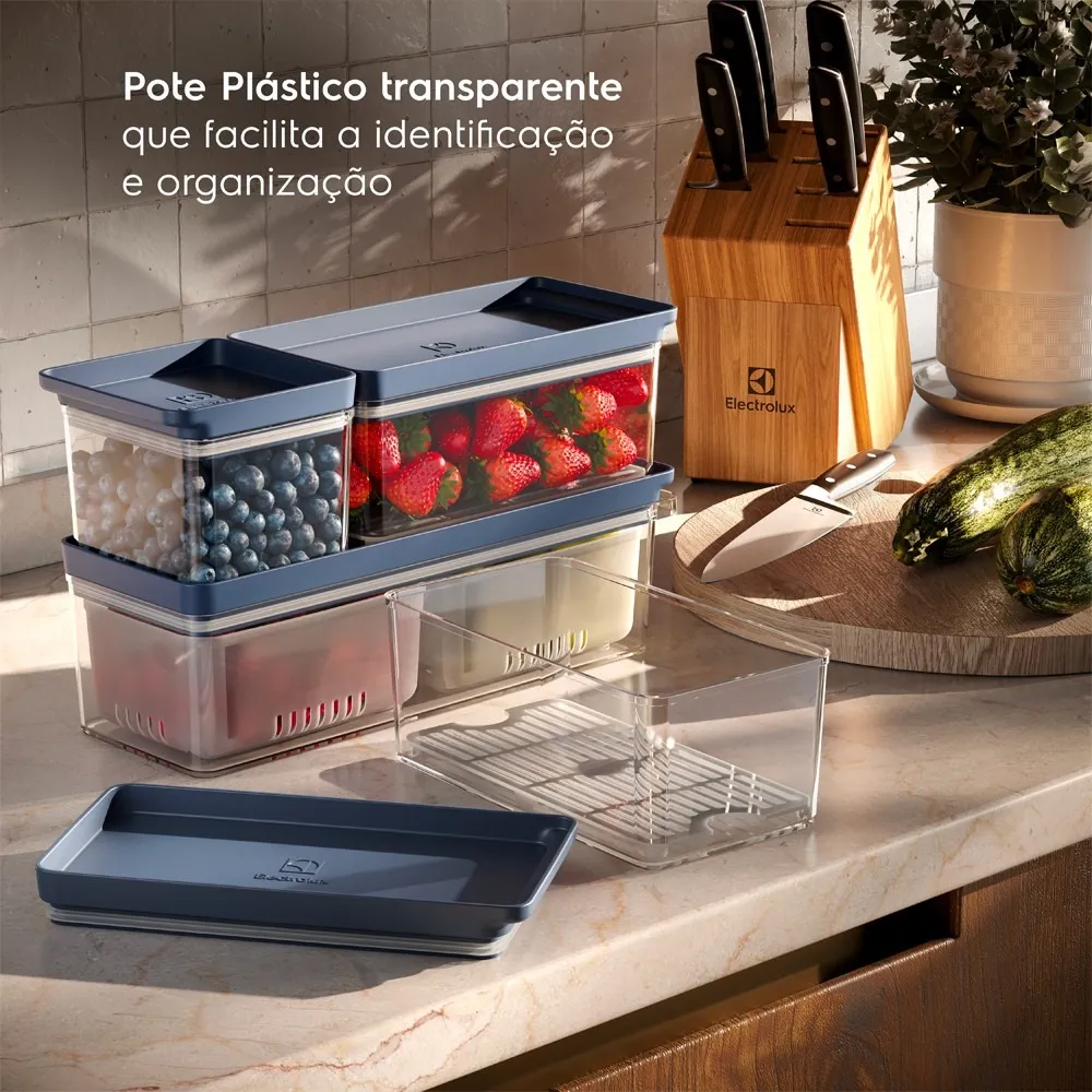 Kit Organizadores de Geladeira Electrolux Experience 3 Un Empilhável Modular com Escorredor